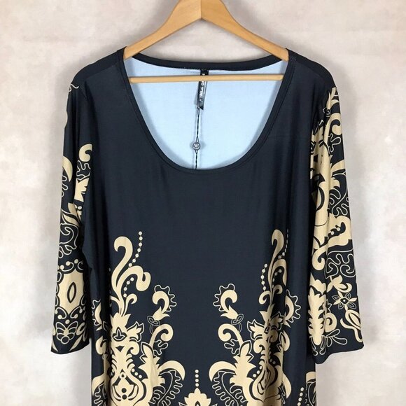 WHITE MARK 3/4 Sleeve Asymmetrical Black Printed Tunic NWT 1XL - Picture 6 of 8